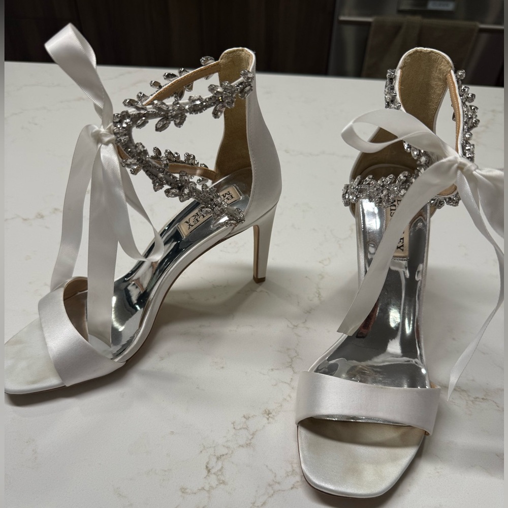 Badgley Mischka Tracy - Elegant White Satin Heels with Crystal Embellishments